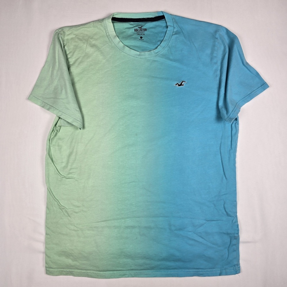 Hollister Mens Tshirt Size L Teal Blue Ombre Tie Dye
